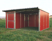 Solid Side/Back with Open Front Shelter and 6' Side Feed Room